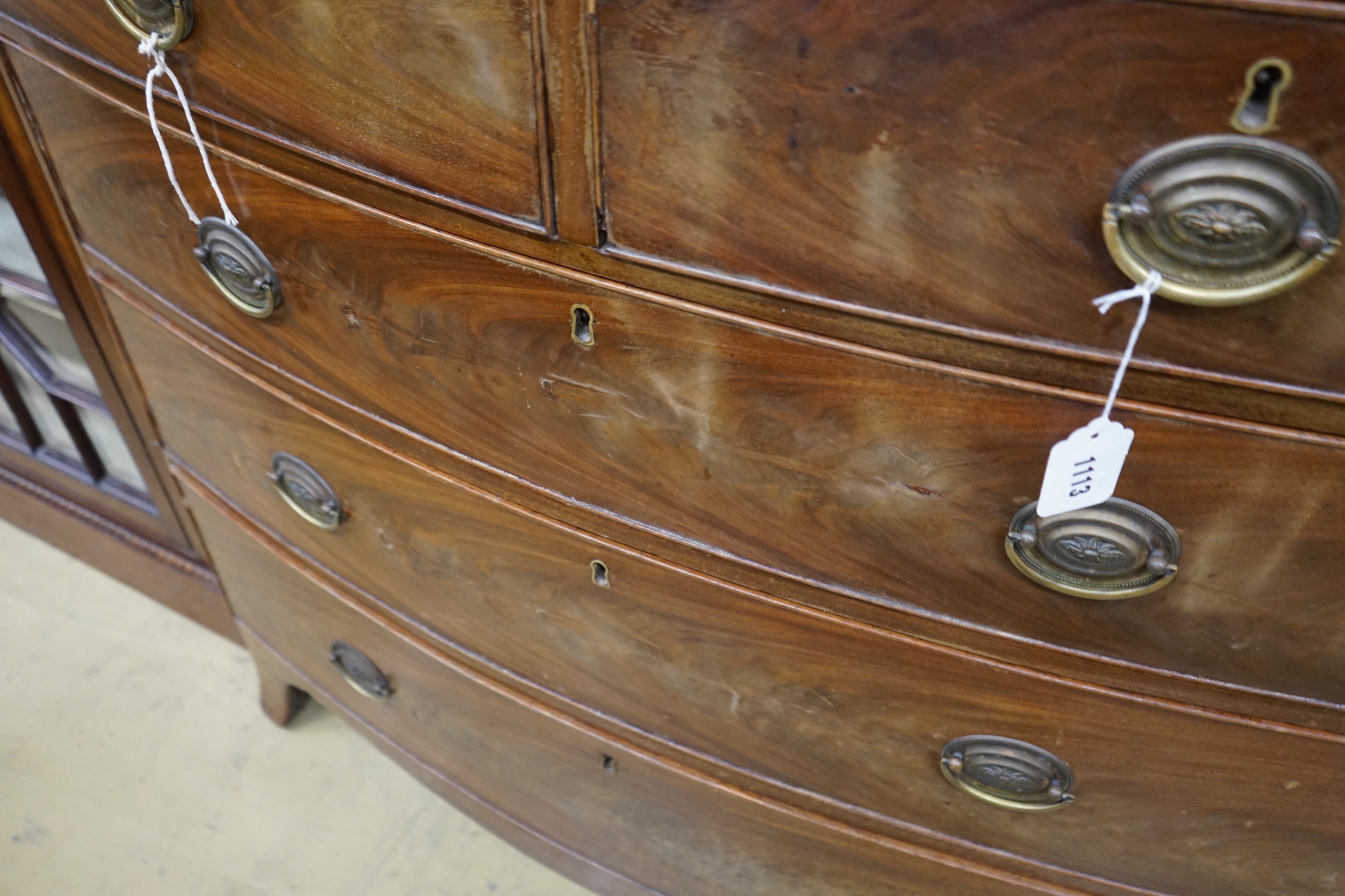 A Regency mahogany bow-front chest with two short and three long drawers, width 104cm, depth 53cm, height 104cm